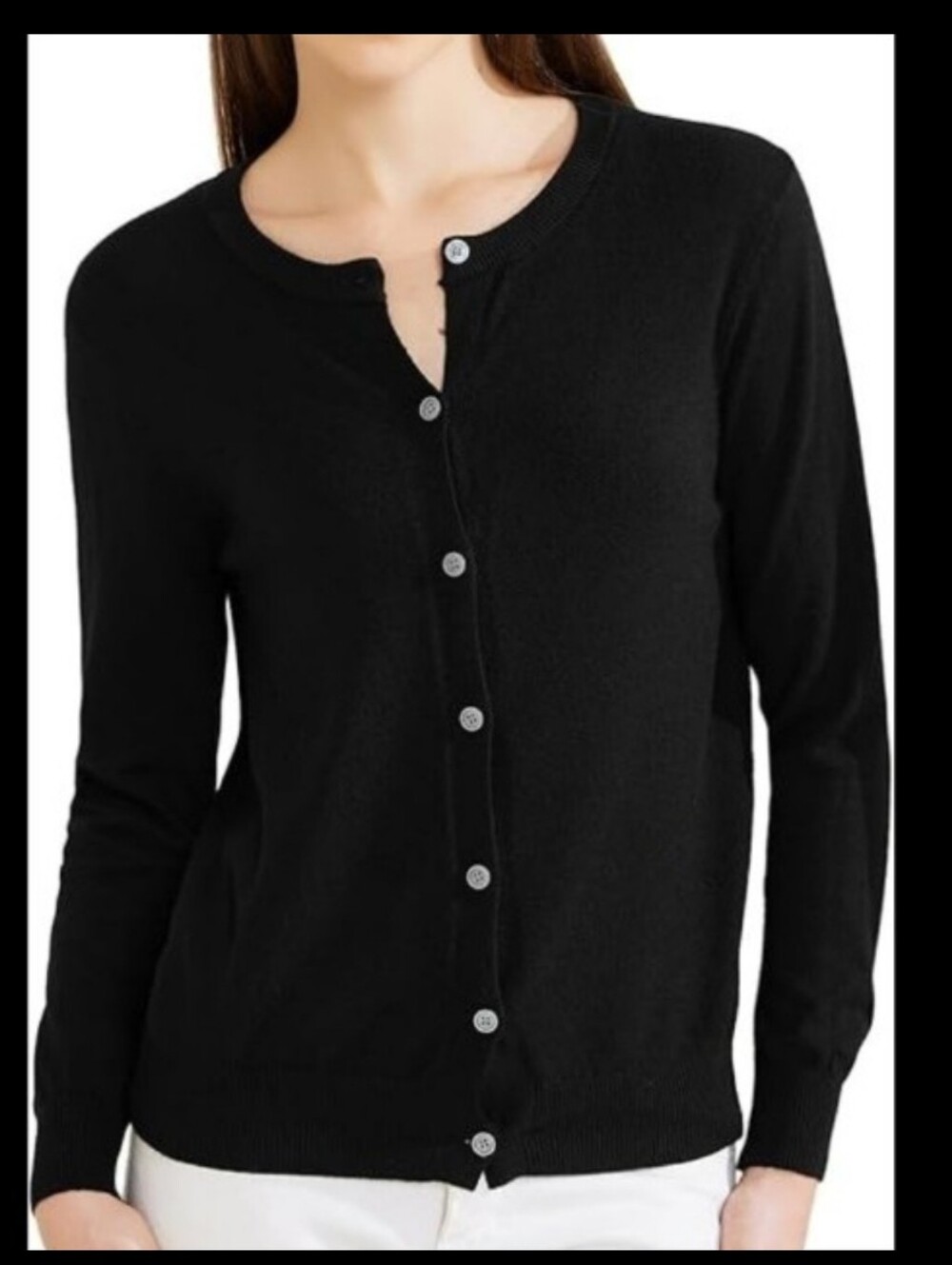 Boden Black Cashmere Button-Front Crewneck Cardigan Sweater 16